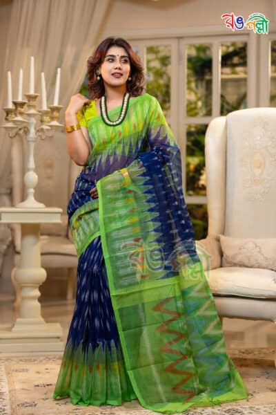 Green and Navy Blue with Multi Color Halfsilk Kotki Saree