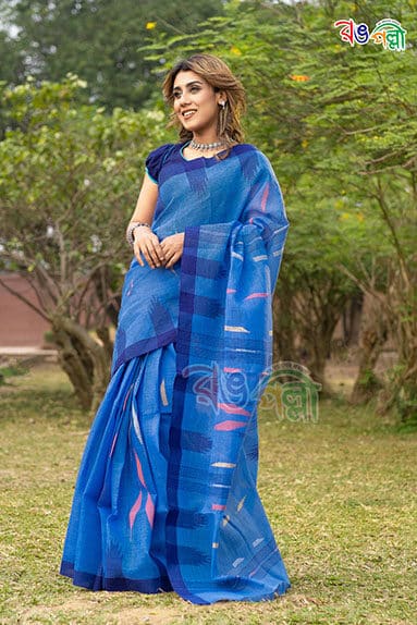 Stunning Blue and Dark Blue Monipuri Saree