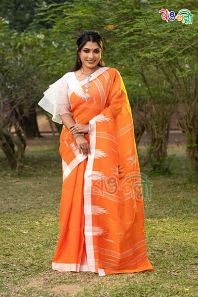 Orange and White Color Monipuri Saree