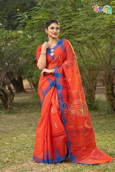 Orange and Blue Color Sylheti Monipuri Saree