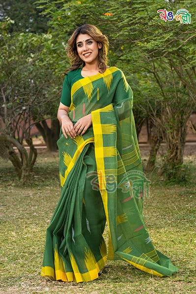 Beautiful Green and Yellow Color Monipuri Saree