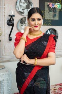 New Pure Cotton Chumki Black with Red Saree With Blouse Piece