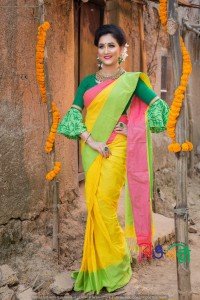 Yellow Ganga-Jamuna Chumki Saree With Blouse Piece