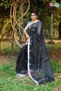 New Pure Cotton Chumki Black with Ash Saree With Blouse Piece