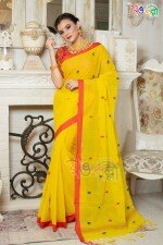 New Cotton Buti Yellow with Red Color Saree With Blouse Piece