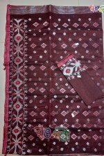 Deep Maroon Color Body With Silver, Red And Red Lace Dhakai Jamdani Saree With Blouse Piece