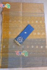 Bluish Ash Color Body With Silver and Golden Lace Dhakai Jamdani Saree With Blouse Piece