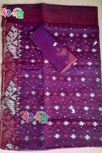 Mizzific Dhakai Jamdani Handloom Woven Pure cotton Soft Saree with Blouse  Piece- ArtDhakai-Red