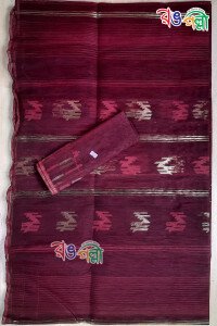 Maroon Color Body With Golden Lace Dhakai Jamdani Saree With Blouse Piece