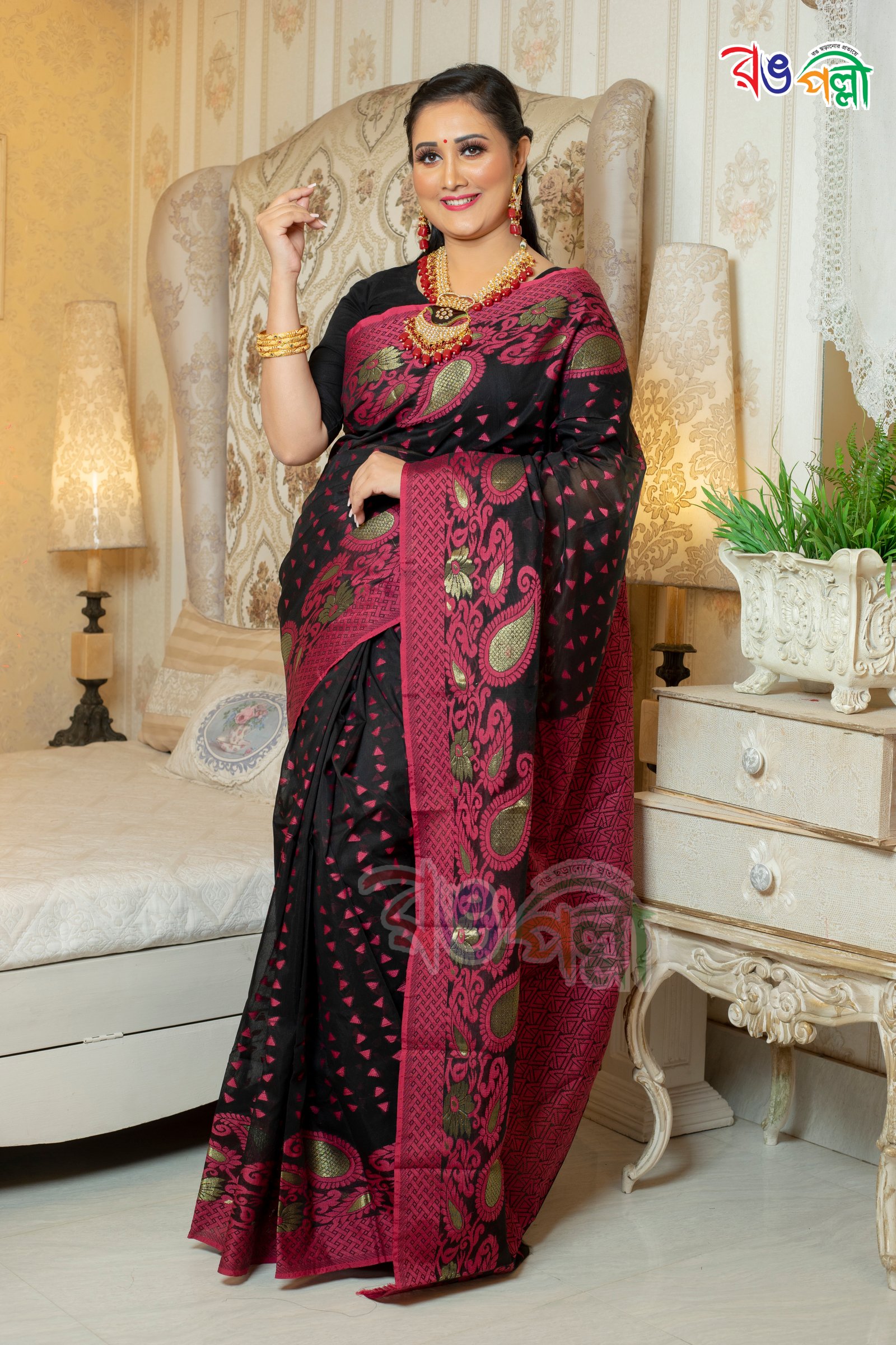 Bridal Pink Banarasi Silk Saree with Scattered Designer Unique Butti | TST  LUXE | The Silk Trend