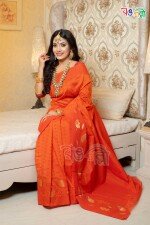 New Orange with Golden Color Half Silk Jamdani Motif Saree