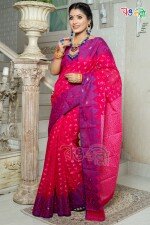 New Pink with Blue Color Half Silk Jamdani Motif Saree