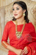 New Red with Red Golden Color Half Silk Jamdani Motif Saree