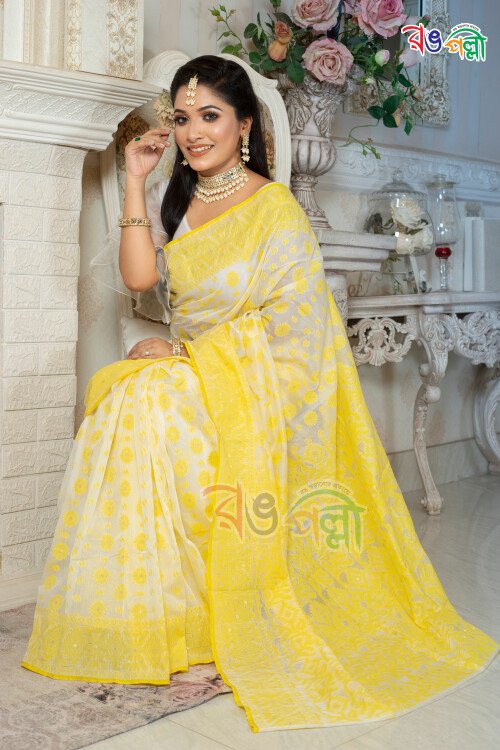 Net Embroidery Saree In Yellow Colour - SR4690440