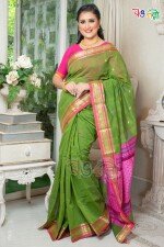 New Halfsilk Hanloom Green with Pink and Golden Color Work Saree With Blouse Piece