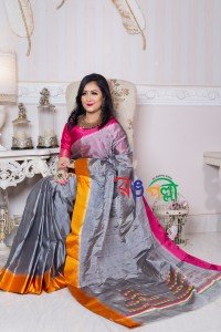 Half Silk Ash Ganga Jamuna Saree With Blouse Piece