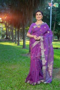 Lavender with Golden Color New Halfsilk Saree with Running Blouse Piece