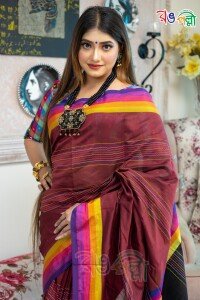 New Katha Stitch Halfsilk Merun Color Saree with Running Blouse Piece