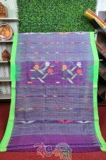 Deep Lavender Color Body With Parrot Green Paar Monipuri Saree With Running Blouse Piece