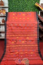 Red Body With Black Paar Monipuri Saree With Running Blouse Piece