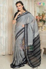 New Maslice Ash With Black Golden Color Lota Paar Saree With Blouse Piece