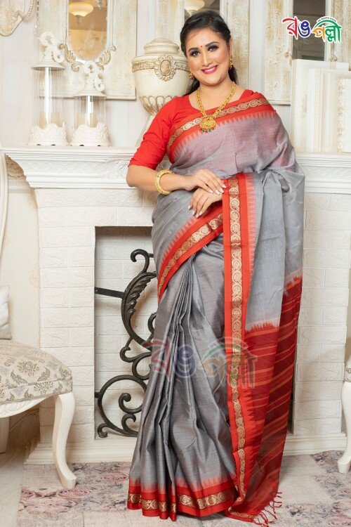 Ash Colour Katan Tussar Soft Silk Saree With Embroidery sarees