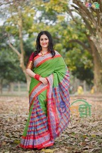 Green and Red Check Box Color Maslice Check Saree With Blouse Piece