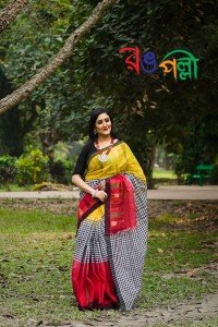 Maslice Check Half Red-Half Yellow Color Saree With Blouse Piece