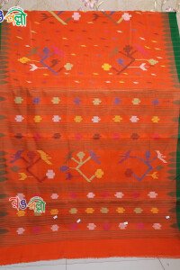 Orange Color Body With Green Paar Monipuri Saree With Running Blouse Piece