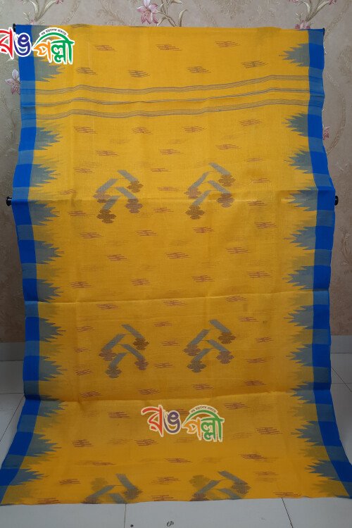Yellow Body With Blue Paar Monipuri Saree With Running Blouse Piece