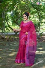 Magenta with Blue Color New Cotton Check Saree with Running Blouse Piece