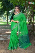Parrot Green with Blue Color New Cotton Check Saree with Running Blouse Piece