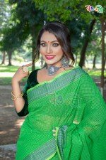Parrot Green with Blue Color New Cotton Check Saree with Running Blouse Piece