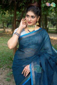 New Pure Cotton Check Blue Color Saree with Running Blouse Piece