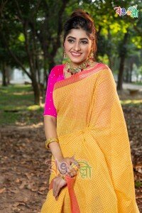 New Pure Cotton Check Yellow Color Saree with Running Blouse Piece