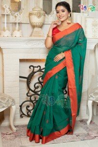 New Pure Cotton Green and Green Color Saree With Blouse Piece