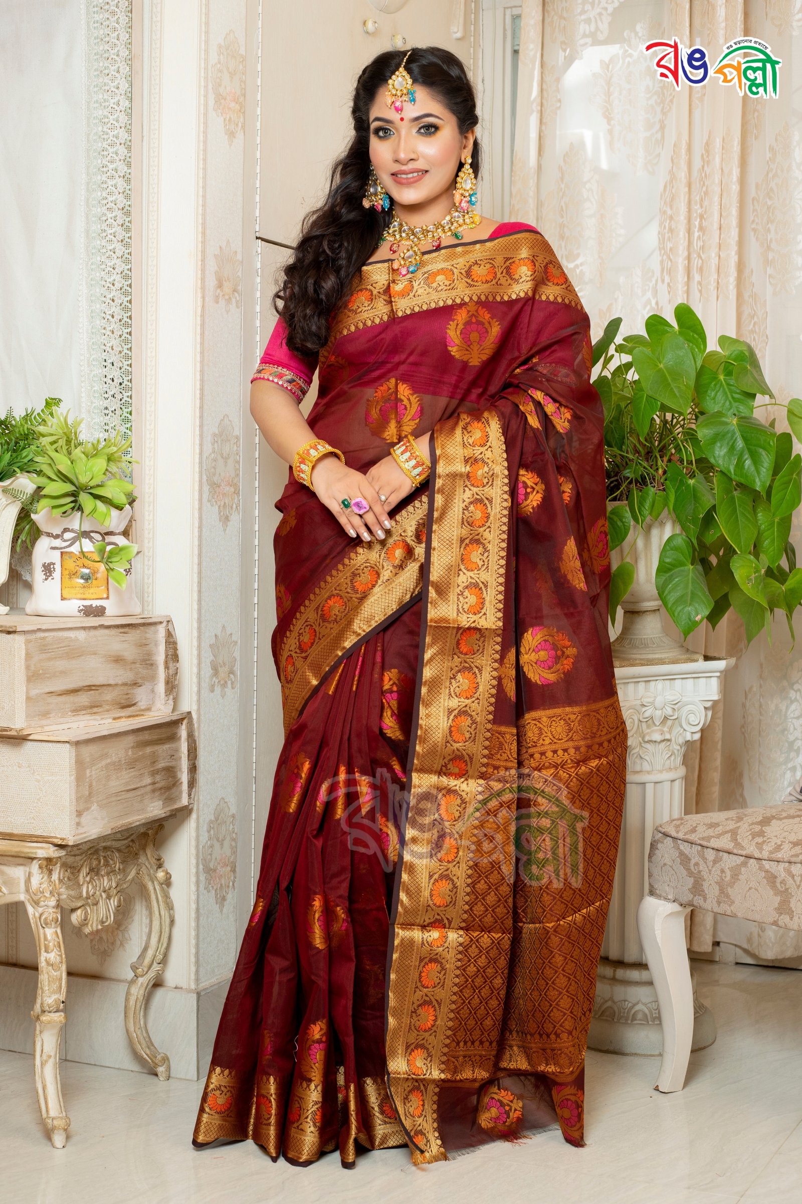 Golden Chanderi Silk Zari Shimmer Saree With Lace Border – ShopBollyWear.Com