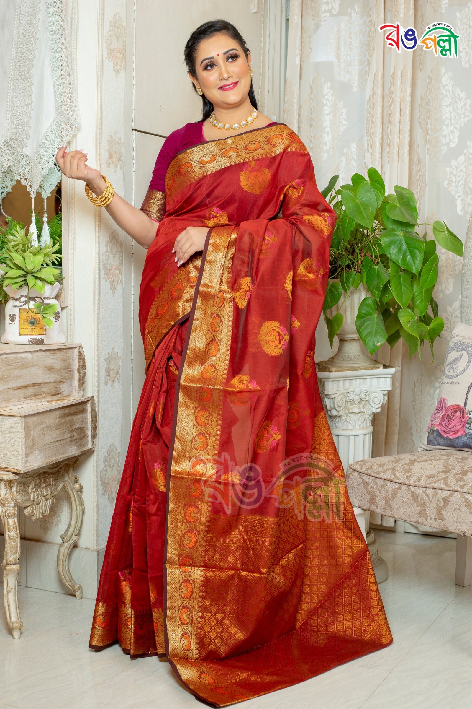 Golden Banarasi Silk Saree 273211