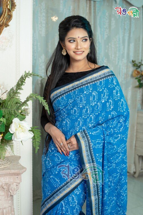 New Vegetable Dye with Blue and Black Color Saree With Blouse Piece
