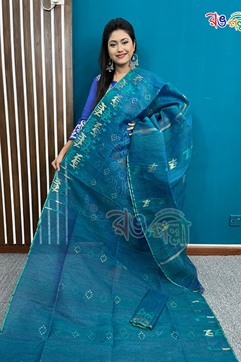 Deep Aqua Color Jamdani saree